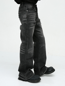 Jean droit évasé taille haute pour homme, style vintage, grandes tailles, avec denim délavé et ourlet effiloché pour un look audacieux - Product Image 2