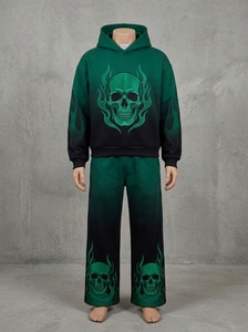 Conjunto de Sudadera con Capucha y Pantalón de Chándal para Hombre, Marrón, con Cremallera, de Felpa Francesa, Poliéster/Algodón, Estampado de Letras, Estilo Urbano Holgado, 2 Piezas, Vintage, Transpirable, con Efecto Ácido - Product Image 5
