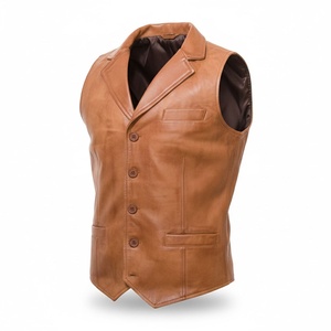 เสื้อกั๊กหนังผู้ชายแบบไม่มีแขน สีพื้น ขายส่ง ทรงปกติ เสื้อกั๊กหนังสไตล์ไบค์เกอร์สำหรับผู้ชาย ราคาถูก - Product Image 1