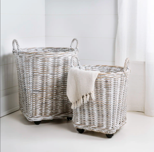 Panier en rotin tissé à la main blanc avec poignées, écologique, moderne, multifonctionnel, bac de rangement, organisateur pour la maison et la lessive - Product Image 3