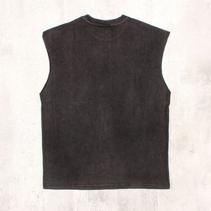 High Quality Sleeveless <b>Shirts</b> 100% Cotton Retro Acid Washed Crew Neck Sleeveless Seamless Gym Workout Tank Top for Men - Product Image 5