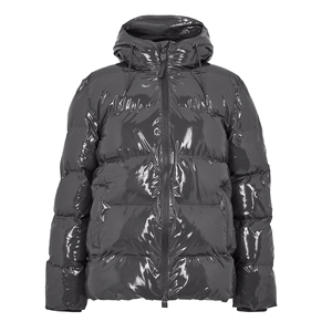Hooded Puffer Jacket Unisex Winter <b>Coat</b> Solid Color PU Material <b>Waterproof</b> Thick <b>Padding</b> Regular Fit Casual Style Zipper Closure - Product Image 4