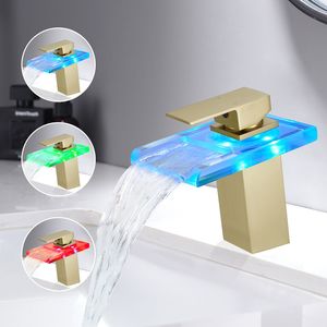 Rubinetto Monocomando per Lavabo Bagno con Luce LED, Cascata a 3 Colori Variabili, Bocca in Vetro, Miscelatore Acqua Calda e Fredda, Montaggio su Piano a Foro Singolo - Product Image 4