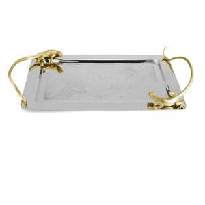Standard Quality Food Server Marble Tray Unique Style Golden Finishing Handle Dinner <b>Table</b> Decor Serving Tray Supply By India - Product Image 5