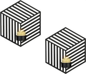 Geometric Iron Candle <b>Sconces</b> Black Metal Hexagon Wall Mounted Pillar Tealight Holders Modern Wall Art Decor for Living Room - Product Image 1
