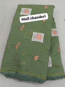 Tela de algodón para bordar de primera calidad, color azul cielo, tela de algodón Chanderi con un intrincado patrón de bordado floral y delicado. - Product Image 3