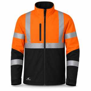 Chaqueta de Seguridad de Alta Visibilidad Clase 2, Naranja y Negra con Franjas Reflectantes, Impermeable, con Cierre Completo, Ropa de Trabajo Softshell al por Mayor - Product Image 4