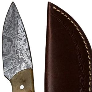 Cuchillo de caza forjado a mano con hoja fija de Damasco y mango de palisandro oscuro para desollar, acampar, supervivencia y uso al aire libre - Product Image 2