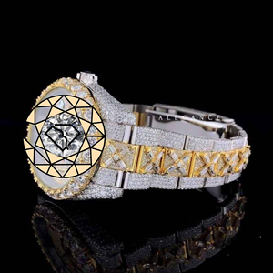 Reloj de Moda para Hombre con Esfera Redonda, Cristal de Zafiro, Diamantes Cultivados en Laboratorio, Mecanismo Tourbillon, Acero Inoxidable y Correa de Acero Inoxidable, Estilo Ice Look - Product Image 1