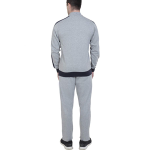 Survêtement gris pour homme, manches longues, col montant, fermeture éclair, poches latérales, vêtement décontracté pour l'automne, respirant, mélange de polyester et de coton - Product Image 3