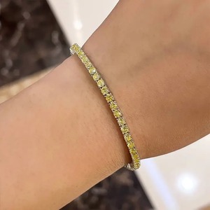 Bracelet tennis tendance en argent sterling 925 plaqué or blanc 18 carats avec moissanite et saphir jaune taille ronde classique pour femme, 190 mm - Product Image 2