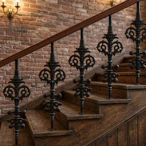 Elegant Wrought Iron Stair Balusters Classic Decorative Metal Spindles Replacement <b>Kit</b> For Indoor <b>Staircase</b> Handrail Support - Product Image 1