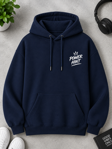 Sweat à capuche en tricot épais bleu marine, grande taille, design uni personnalisable, streetwear décontracté pour hommes, femmes et enfants - Product Image 1