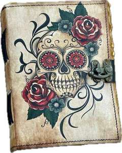 Carnet de notes gothique en cuir à spirale, livre de sorts vintage avec bords festonnés, papier coton, motifs crâne et tarot, cadeau - Product Image 2