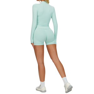 New Yoga Set Women 3 Piece Fitness Sportswear Long Sleeve Zip up Tops High Waist Gym Legging <b>Workout</b> Outfit with <b>jacket</b> - Product Image 2