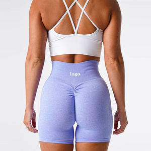 High Waist V-neck Gray Yoga <b>Shorts</b> Racerback Compression <b>Ruched</b> Seamless Spandex Polyester 220g Elastic Set - Product Image 6