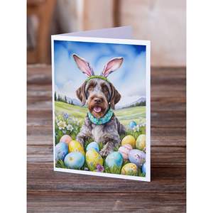 Whimsical A7 Size <b>5x7</b> German Wirehaired Pointer Easter Egg Hunt Note Cards Pack 8 Blank Cards <b>Envelopes</b> for Greeting Purpose - Product Image 2