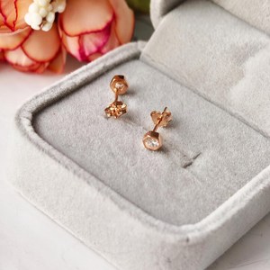 Boucles d'oreilles clous hexagonales en argent sterling 925 plaqué or rose 14 carats avec zircon, bijoux élégants pour femmes, cadeau - Product Image 6