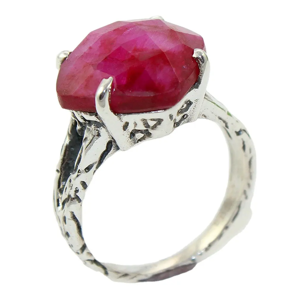 Classic Precious Natural Ruby Fancy Prong Setting Stone 925 sterling Silver Ring Wedding Engagement Handmade Wholesale Jewelry