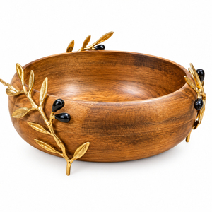 Bol de service en bois décoratif pour la maison, avec poignées en métal doré, fabriqué à la main en bois d'acacia, pour fruits et salades, idéal pour les hôtels et restaurants - Product Image 6
