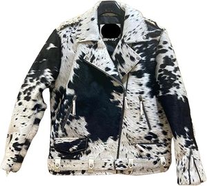 Veste de moto en cuir véritable pour homme, imprimé animal, col rabattu, fermeture éclair, coupe classique, pour l'automne - Product Image 1