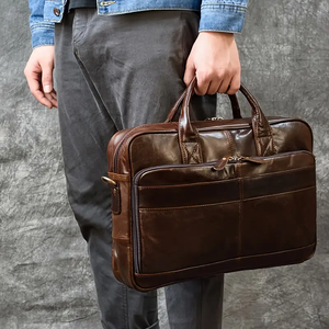 Bolsos de cuero genuino para portátiles, bolsos de cuero elegantes y a la moda para hombre, de la mejor calidad, con logotipo personalizado, bolso de viaje de cuero de lujo. - Product Image 6