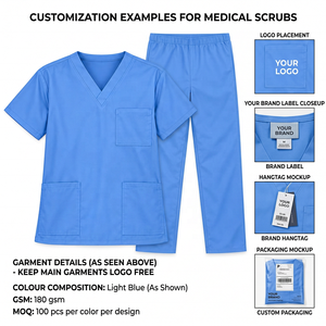 Uniforme médical unisexe 100 % coton tricoté 150 GSM col en V manches courtes avec logo personnalisé - Product Image 5