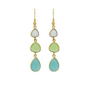 Pendientes Colgantes Bohemios con Flores y Piedras Preciosas Variadas |   Latón con Ágata Blanca, Prehnita, Calcedonia Aqua, Corte Checker, Chapado en Oro de 18K - Product Image 1