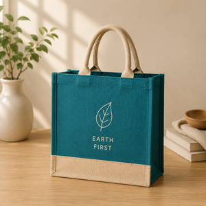Sac fourre-tout en toile de jute personnalisé, écologique, réutilisable, sac de courses, sac fourre-tout en mélange de jute et de coton de qualité supérieure, 32x30x14cm - Product Image 3