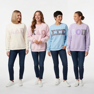 Women's Light Blue Embroidered Greek Letter <b>Crewneck</b> Sweatshirt Oversized Knitted Long Sleeve Autumn Wear - Product Image 6