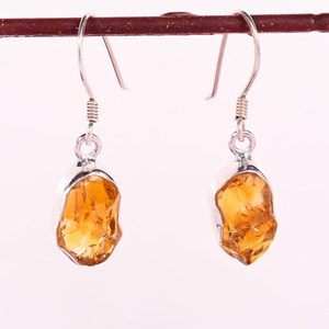 Handmade Raw <b>Citrine</b> <b>Earrings</b> Sterling Silver Natural Crystal Dangle November Birthstone - Product Image 1