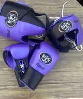 Gants de boxe MMA Sanda Purple Black No Boxing No Life, à lacets, respirants, antidérapants, en cuir de vache véritable, équipement d'entraînement