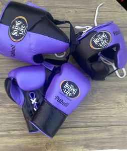 Gants de boxe MMA Sanda Purple Black No Boxing No Life, à lacets, respirants, antidérapants, en cuir de vache véritable, équipement d'entraînement - Product Image 1