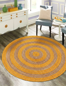 Tapis rond en jute naturelle jaune tissé à la main, tapis circulaire tressé, tapis de sol écologique pour salon, chambre à coucher, décoration de la maison - Product Image 1