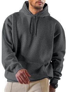 Sweat-shirt à capuche oversize pour homme, gris uni, en coton, décontracté, avec poches, pour l'automne, en molleton de coton épais personnalisé - Product Image 3