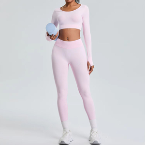 Offre Spéciale – Ensemble de Yoga 2 Pièces pour Femme, Couleur Unie, Haute Qualité, Respirant, Spandex/Nylon, Taille Mi-Haute, Tenue de Sport et Fitness - Product Image 3