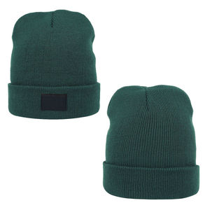 Gorro de punto verde oscuro con puño, personalizable, cálido para invierno, unisex, estilo urbano, con logo personalizado - Product Image 1