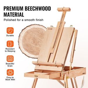 French Beechwood Foldable Sketchbox <b>Easel</b> 34\" Hold Canvas Palette Strap Adjustable Angle Height Sketching <b>Easel</b> - Product Image 6