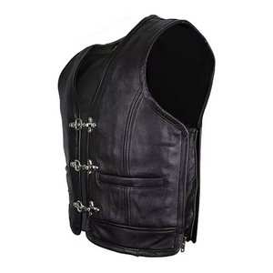 Men's Genuine Leather Motorcycle Vest V-Neck Multi Pocket Zipper Front Adjustable Waist Biker <b>Waistcoat</b> - Product Image 6