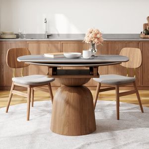 47.24 \ "moderno tavolo da pranzo rotondo allungabile per 4-6 persone posti in grigio - Product Image 3