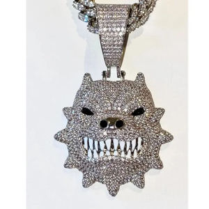 Pendentif Hip Hop Tête de Loup en Moissanite, Argent 925 Plaqué Rhodium, Micro-Pavé Brillant Rond, Breloque Animale Unisexe pour Tenues de Soirée - Product Image 3