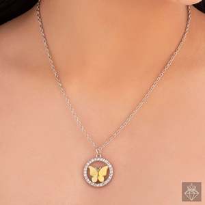 PRAO Elegante colgante de mariposa amarilla en círculo de cristal Collares de cristal elegantes - Product Image 6