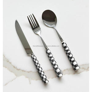 Juego de Cubiertos Reutilizables de Acero Inoxidable con Mangos de Resina para Restaurantes y Cafés, Aptos para Alimentos, Suministros para Eventos y Fiestas - Product Image 2