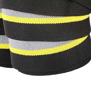 Rodilleras Elásticas Unisex de Alta Resistencia con Diseño de Rayas en Contraste, Cierre Ajustable de Gancho y Bucle, Soporte para Levantamiento de Pesas y Powerlifting - Product Image 6