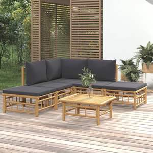Set Lounge da Giardino Modulare Grigio Scuro di Media Dimensione, Combinazione di Bambù e Poliestere - Product Image 1