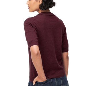 Burgundy <b>Red</b> Supersoft Short Sleeve Knitted <b>Jumper</b> <b>for</b> <b>Women</b> Crew Neck Casual Pullover Sweater with Ribbed Cuffs and Hem - Product Image 2