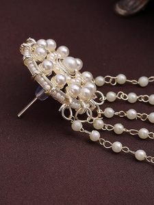 Pendientes elegantes con borlas de perlas chapadas en oro para mujer, joyería clásica de estilo Bollywood para fiesta de boda - Product Image 3