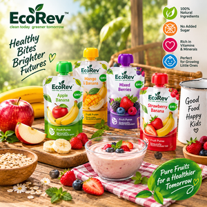 EcoRev Organic Banana for Yogurt Fruit Puree Reusable Spout Top <b>Pouch</b> 90g Stage 1 for Babies - Product Image 5