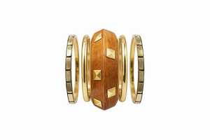 Ensemble de bracelets tendance en bois et laiton gravé, forme ronde, fait main, pour femme, collection Royal Charm Luxury - Product Image 1