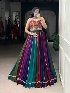 HENIXA CREATION Lehenga Choli traditionnel multicolore en faux georgette réversible, extensible et à séchage rapide pour femmes indiennes/pakistanaises - Product Image 1
